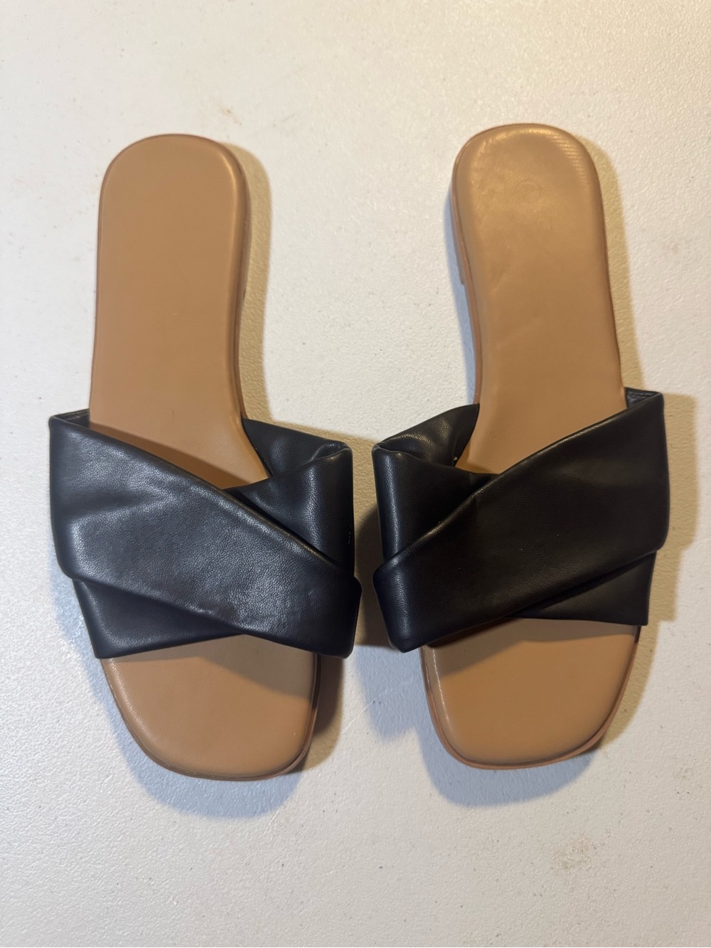 Braided Cross-Band Slide Sandals in Black